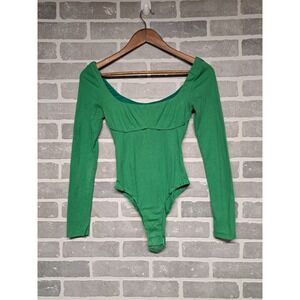 Princess Polly Womens‎ Green Ribbed Stretch Long Sleeve bodysuit Size 2